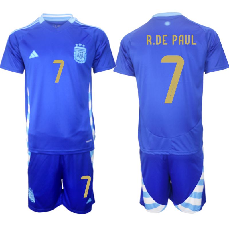 Men 2024-2025 Season Argentina away blue #7 Soccer Jersey